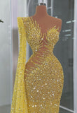 Gorgeous Sequined One Long Sleeve Evening Dresses Luxury O-Neck O-Neck Floor Length Mermaid Prom Dress HZ0311