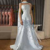 Cute Light Blue Floral Mermaid Prom Dresses Long Formal Party Dress Prom Gown HZ0311