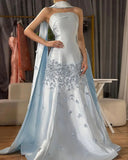 Cute Light Blue Floral Mermaid Prom Dresses Long Formal Party Dress Prom Gown HZ0311