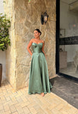 Simple A line Sweetheart Light Sage Green Satin Prom Dresses Long for Women Formal Evening Gown HZ0311