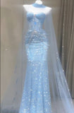 Blue Mermaid Prom Dress Aesthetic Sweetheart Tulle Long Formal Evening Dresses HZ0311
