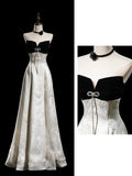 Modest A Line Strapless Floral Satin Long Evening Prom Dresses Floor Length Evening Formal Dress HZ0311