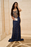 Stunning Mermaid Spaghetti Strap Navy Blue Sequin Long Prom Dresses Inspiration Unique Party Formal Graduation Dress HZ0311