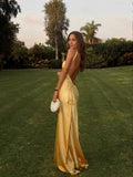 Yellow evening dress,backless party dress, Sexy mermaid prom dresses HZ0311