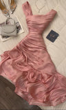 Sheath Pink Long Ruffles Prom Dresses Formal Evening Dress HZ0311