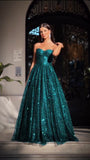 Shinning Ball Gown Strapless Green Sequin Prom Dresses Long for Women Formal Evening Gown HZ0311