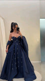 Modest Tiered Ball Gown Sweetheart Navy Blue Satin Prom Dresses Long for Women Formal Evening Gown HZ0311