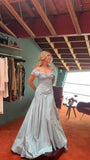 Elegant Mermaid Off The Shoulder Blue Chiffon Long Prom Dresses Evening Gowns Vestidos De Dia HZ0311