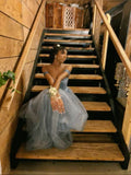 Sexy Off The Shoulder A line Tulle Gray Long Prom Dress Evening Dresses 15 16 Birthday Gown HZ0311