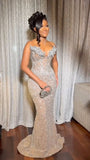Sexy Sweetheart Sequins Champagne Mermaid Long Prom Dress Evening Dress HZ0311
