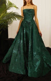 Chic A line Straps Sleeveless Floral Lace Green Prom Dress HZ0311