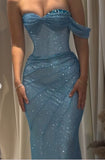 Dream Mermaid Sweetheart Aesthetic Sheath Long Prom Dresses Mesh Blue Evening Dresses HZ0311