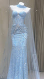 Blue Mermaid Prom Dress Aesthetic Sweetheart Tulle Long Formal Evening Dresses HZ0311