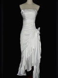 White Vintage Floral Mermaid Wedding Dress Asymmetrical Hem Prom Gown HZ0311
