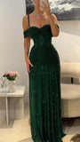 Sweetheart Straps Sparkly Pleated Sheath Prom Dress Long Party Dress HZ0311