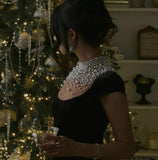 Black Velvet Evening Dress With Pearl Embellishments Party Dress Birthday Prom Dress HZ0311