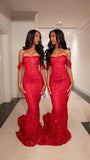Sparkly Prom Dresses Off The Shoulder Red Sequins Senior Fashion Long Prom Dresses Party Gowns HZ0311