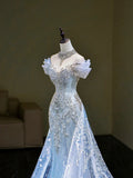Dream Mermaid Off The Shoulder Aesthetic Sequin Blue Long Prom Dresses Inspiration Party Dress Prom Gown HZ0311