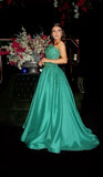 Timeless Ball Gown Strapless Green Satin Prom Dresses With Beads Long for Women Formal Evening Gown HZ0311