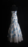 Retro Mermaid Sweetheart Floral Blue 2000s Long Prom Dresses Inspo 19th Birthday Outfits Formal Dress HZ0311