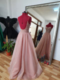 Unique A line Spaghetti Strap Pink Tulle Slit Prom Dresses With Beaded For Teens Formal Dress Party Outfits Prom Gown HZ0311