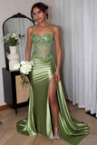 Sweetheart Ruched Satin Beadings Mermaid Prom Dress with Side Slit HZ0311