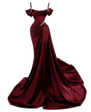 Satin Mermaid Prom Dress Long Spaghetti Straps Beaded Sparkly Wedding Dresses Split Ball Gowns for Women HZ0311