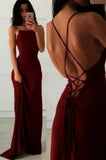 Burgundy Mermaid Spaghetti Straps Sexy Formal Party Long Elegant Evening Prom Dresses HZ0311