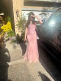 Aesthetic Mermaid Strapless Blush Pink Tulle Lace formal dresses Evening Prom Dresses HZ0311