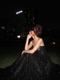 Aesthetic A line Spaghetti Straps Black Sequins Long Formal Dresses Evening Prom Dress HZ0311