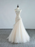 Elegant Women's Mermaid Sweetheart With Lace Sleeveless White Long Wedding Gowns Dresses HZ0311