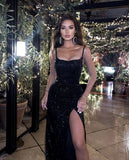 Beautiful Mermaid Strapless Neck Black Sequins Long Prom Evening Dress HZ0311