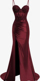 Satin Mermaid Prom Dress Long Spaghetti Straps Beaded Sparkly Formal Dresses Split Ball Gowns for Women HZ0311