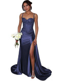 Mermaid Spaghetti Straps Formal Evening Party Gown with Slit for Women HZ0311
