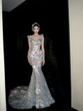 Shimmer Mermaid Scoop Neck Floral Sequin Lace Wedding Dress With Train Fairytale Brides Gown Wedding Dresses HZ0311