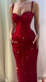 Straps Sheath Evening Dress Burgundy Red Modest Rhinestone Long Prom Dress HZ0311