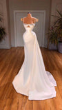 White Prom Dress Satin Mermaid Spaghetti Straps Sexy Women's Prom Gown Evening Dress HZ0311