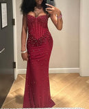 Sexy Champagne Sequin Glitters Mermaid Long Prom Dress Evening Dress HZ0311