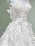 A line White Tulle See Through Neck Appliques Prom Dress HZ0311