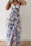 Mermaid Ruffle Floral Print Floor Length Prom Dresses HZ0311