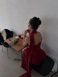 Unique Mermaid Spaghetti Strap Bright Red With Scarf Long Prom Dresses Inspiration Birthday Gowns Formal Evening Dress HZ0311