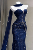 Blue Mermaid Prom Dress Aesthetic Sweetheart Tulle Long Formal Evening Dresses HZ0311