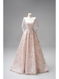 Cute A line Sweetheart Floral Tulle Pink Long Prom Dresses Impress 19th Birthday Outfits Prom Gown HZ0311