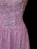 Affordable Sequin 1950s Formal A Line Square Neck Pink Pleated With Beaded Style Impress Long Prom Dresses Party Formal Gowns HZ0311