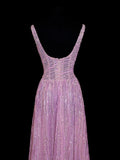 Affordable Sequin 1950s Formal A Line Square Neck Pink Pleated With Beaded Style Impress Long Prom Dresses Party Formal Gowns HZ0311