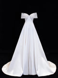 Wedding Gowns Dresses Elegant Modest for Bride Ball Gown Off The Shoulder With Short Sleeves Satin Petite/Plus Size Bridal Gowns For Women's HZ0311