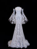 Wedding Gowns Dresses Elegant Modest for Bride Mermaid Strapless With Long Sleeves Lace Petite/Plus Size Bridal Gowns For Women HZ0311