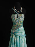 Vintage Prom Dresses 90s Formal Mermaid Halter Blue Chiffon Floral With Beadings Long Party Gowns Prom Dresses HZ0311