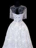 Wedding Gowns Dresses Elegant Modest for Bride Ball Gowns Sweetheart With Sleeves Cape White Petite/Plus Size Bridal Gown For Women HZ0311