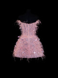 Aesthetic Ball Gown Short Prom Dress Feathers 16th Birthday Dress Homecoming Dresses Cocktail Gown HZ0311
